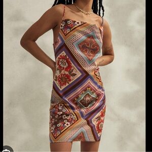 Urban Outfitters Mallory Brown Printed Satin Dress Size XS